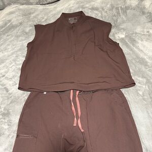 Figs Chocolate Sleeveless Top and Pants Set